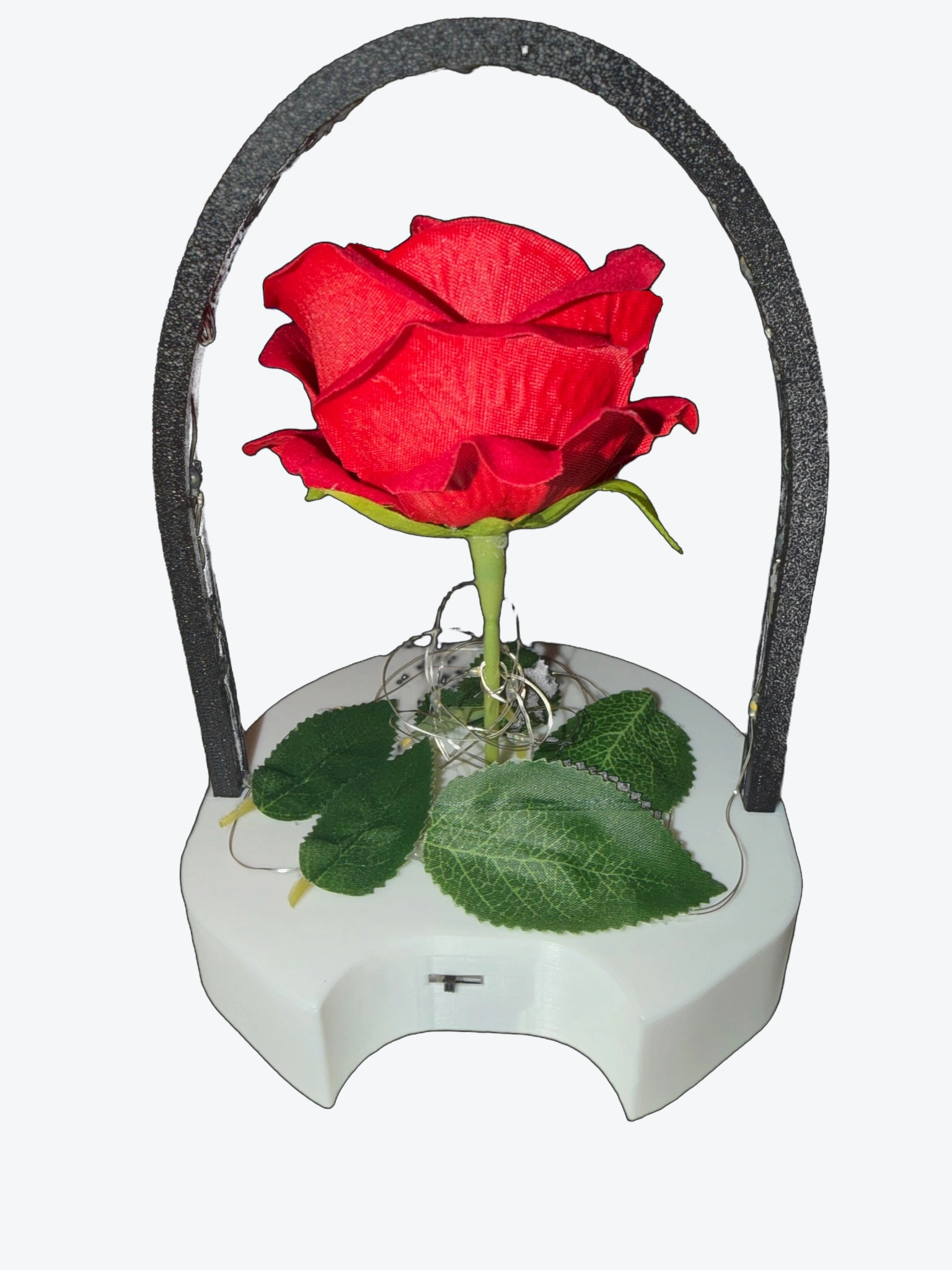 LED rose light with decorative rose, table lamp/night light, handmade gift, warm white, battery operated - alternate view